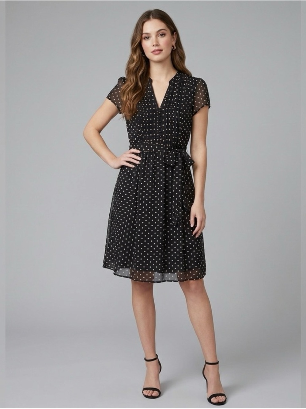 MSK Black and White Polka Dot Midi Dress